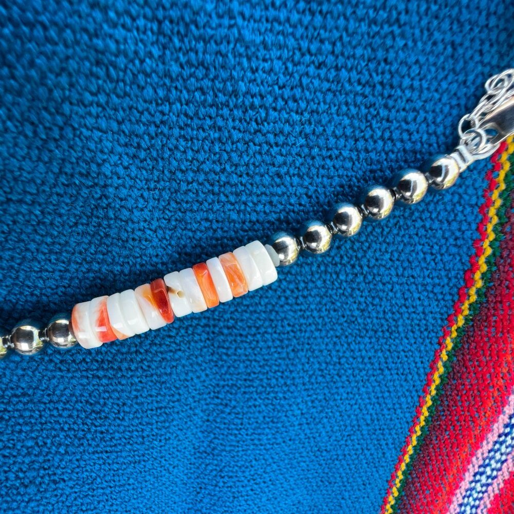 Sterling Silver & Spiny Oyster Beaded Necklace New - Picture 9 of 13